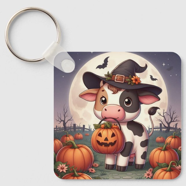 Chaveiro Bruxa de vaqueira de Halloween fofa (Frente)