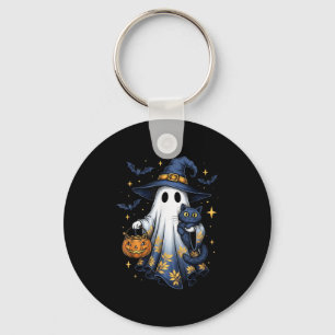 Chaveiro Bruxa Fantasma de Halloween Segurando Gato Preto D