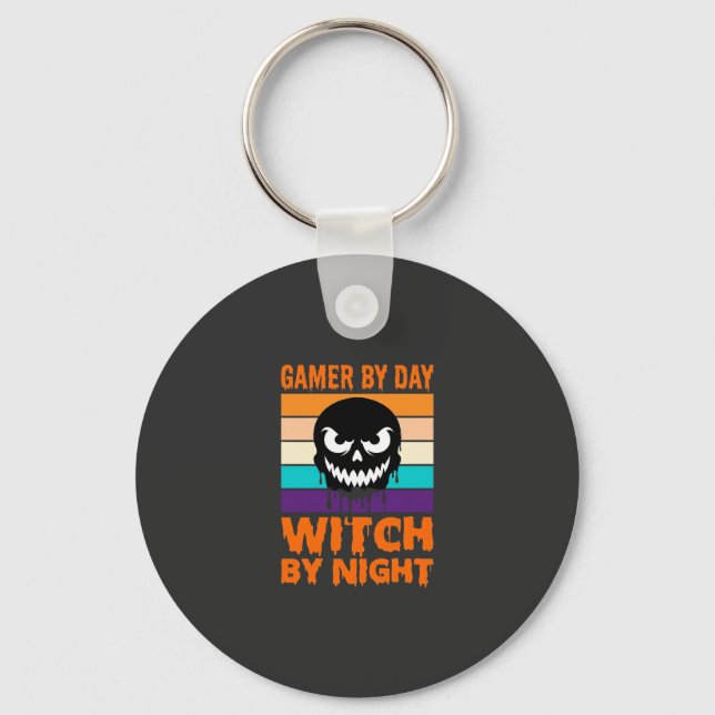 Chaveiro Bruxa Gamer Halloween Crânio Retro (Frente)