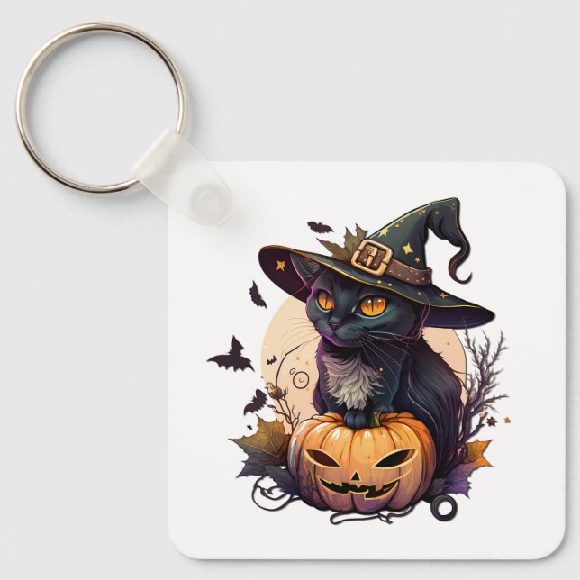 Chaveiro Bruxa Gato para o Halloween (Frente)
