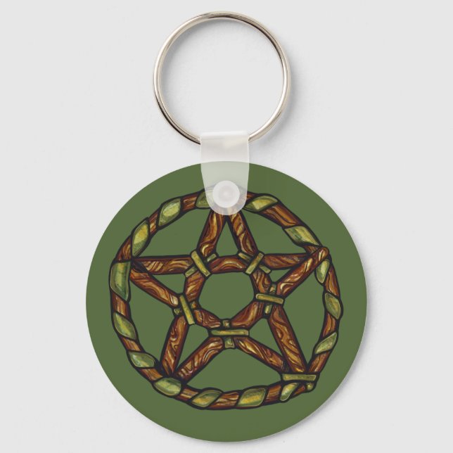 Chaveiro Bruxa Verde Pagan Pentáculo Natureza Wicca (Frente)