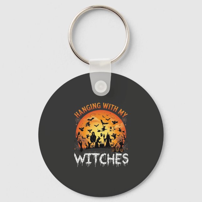 Chaveiro Bruxas Penduradas Lua de Halloween Morcegos Abóbor (Frente)