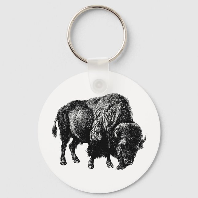Chaveiro Buffalo American Bison Vintage Wood Engrenando (Frente)