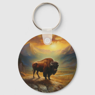 Chaveiro Buffalo Bison Sunset Silhouette