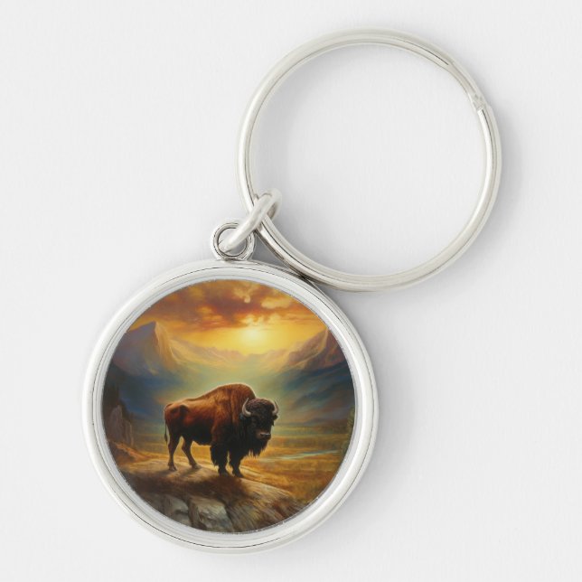 Chaveiro Buffalo Bison Sunset Silhouette (Frente)
