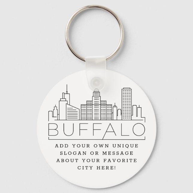 Chaveiro Buffalo, Nova York Estilizou Skyline | Slogan Pers (Frente)