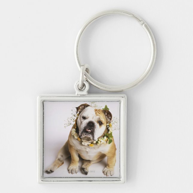 Chaveiro Buldogue com colar da flor (Frente)