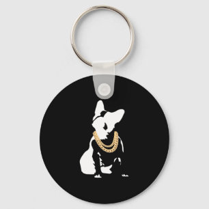 Chaveiro Buldogue com Colar Dourado