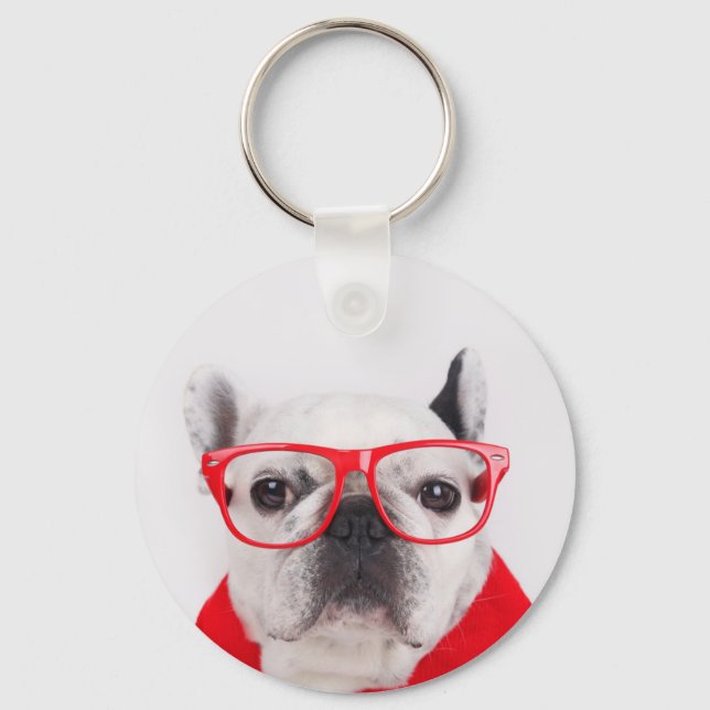 Chaveiro Buldogue Francês com Óculos e Camisa (Frente)