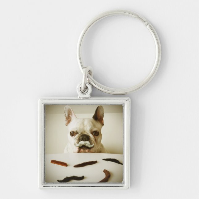 Chaveiro Buldogue francês com um bigode (Frente)