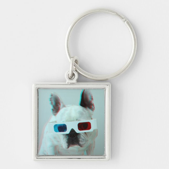 Chaveiro Buldogue francês com vidros 3D (Frente)
