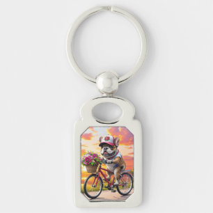 Chaveiro Buldogue Francês de bicicleta French Bulldog