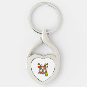 Chaveiro Buldogue Xmas Reindeer Horns Cachorro ao Longo do