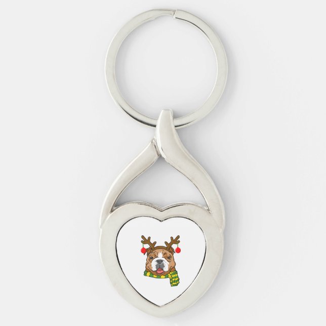 Chaveiro Buldogue Xmas Reindeer Horns Cachorro ao Longo do  (Frente)