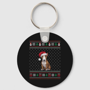 Chaveiro Bull Terrier Dog Vestindo Santa Hat Ugly Xmas Dog