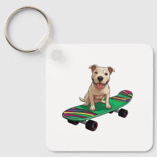 Chaveiro Bull Terrier inglês num skateboard