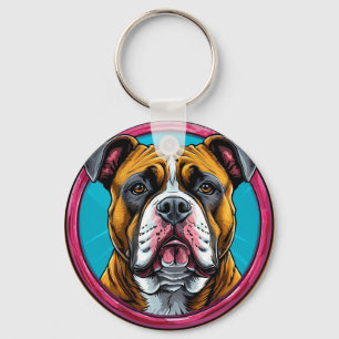 Chaveiro Bulldog emoldurado em um desenho decorativo circul