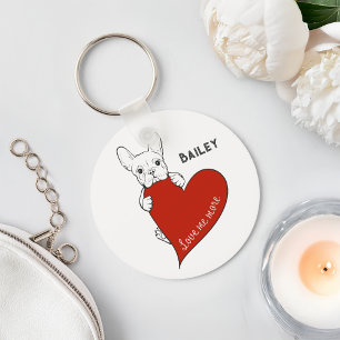 Chaveiro Bulldog Francês Fofo Personalizado com um Coração