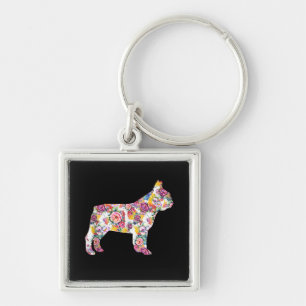 Chaveiro Bulldog Francês Patterno de Flor Francês Bulldog