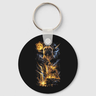 Chaveiro Bulldog Francês Uivando para a Lua Vintage Engraça