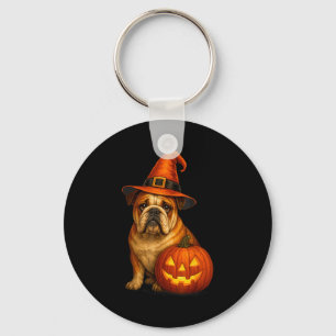Chaveiro Bulldog Halloween Cachorro Bruxa Abóbora Design Di