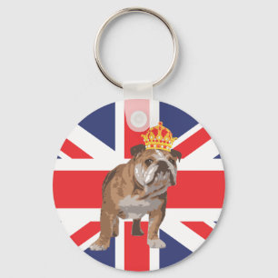 Chaveiro Bulldog Inglês com Coroa e União Jack