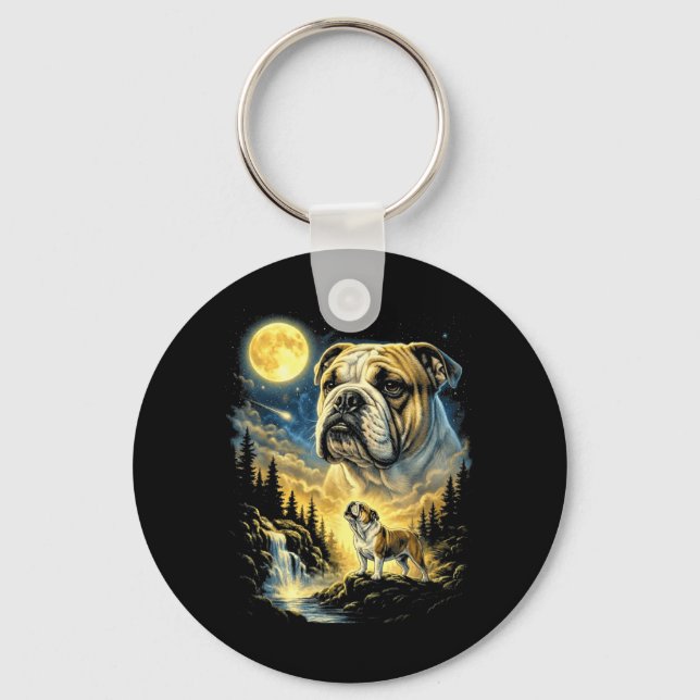 Chaveiro Bulldog Inglês Uivando Para a Lua Meme Engraçado 9 (Frente)