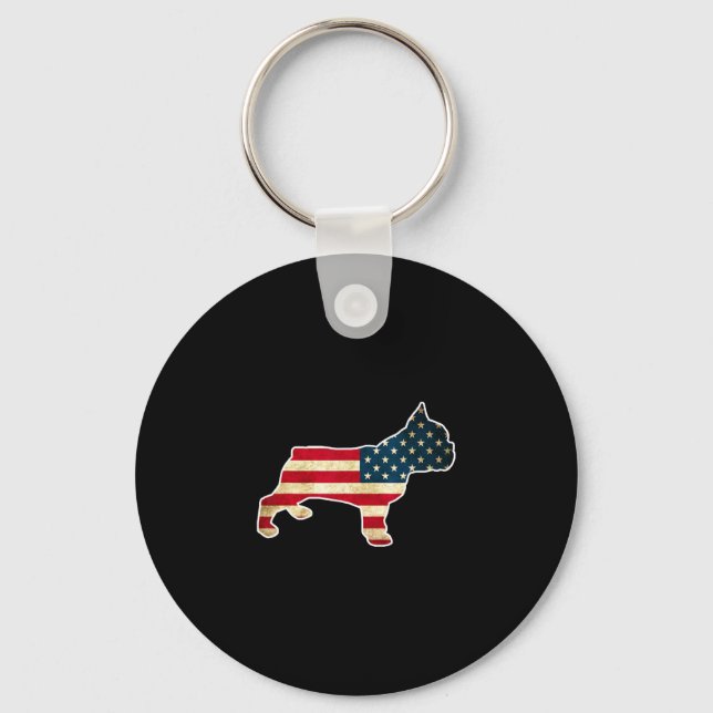 Chaveiro Bulldogue Francês de 4 de Julho com Bandeira Ameri (Frente)
