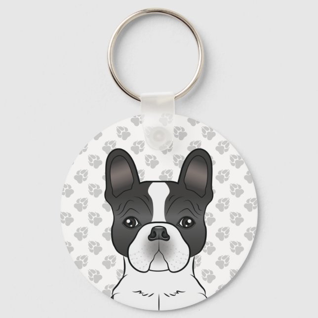 Chaveiro Bulldogue Francês Preto Piebald / Cachorro e Patas (Frente)