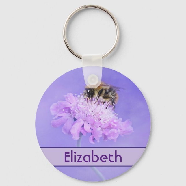 Chaveiro Bumble Bee Empurrada em uma Flor Rosa Personalizad (Frente)