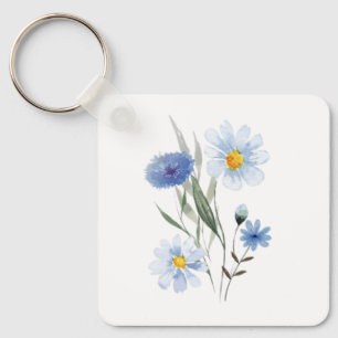 Chaveiro Buquê Botânico de Flores Silvestres Azuis Aquare