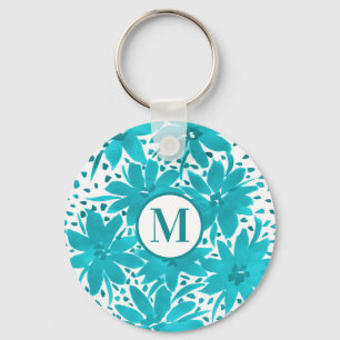 Chaveiro Buquê de Aquarela de Turquesa Monograma       