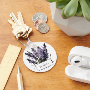 Chaveiro Buquê de Lavanda de Aquarela Personalizado
