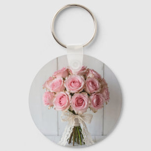 Chaveiro Buquê de Rosa Rosa com Renda Pearl Romântica