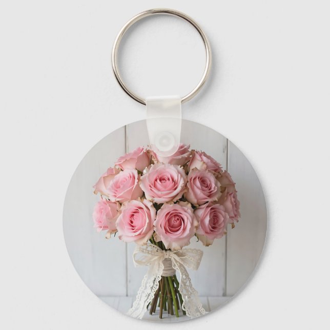 Chaveiro Buquê de Rosa Rosa com Renda Pearl Romântica (Frente)
