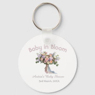 Chaveiro buquê floral baby in bloom baby shower retro rosa