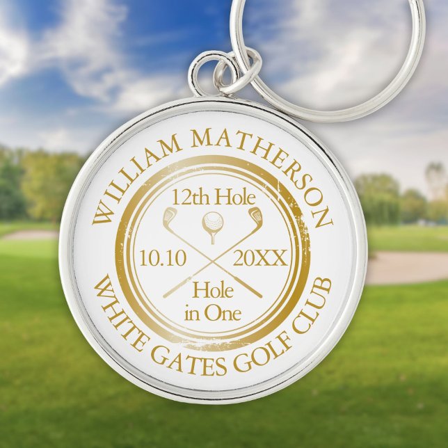 Chaveiro Buraco de Golfe em Um Dourado Personalizado (Golf Hole in One Gold Personalized Keychain)