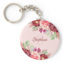 Burgundy Blush Floral Watercolor Monograma