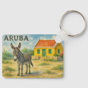 Chaveiro Burro de Aruba com casa de cunucu amarela em aquar