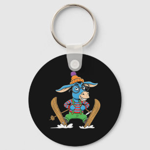 Chaveiro Burro Engraçado de Esqui Cartoon de Inverno Alpino