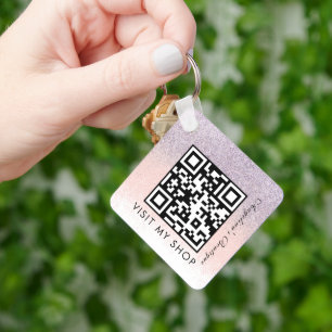 Chaveiro Business QR Code Monogrammed  Faux Glitter