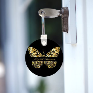 Chaveiro Butterfly black gold elegant name script