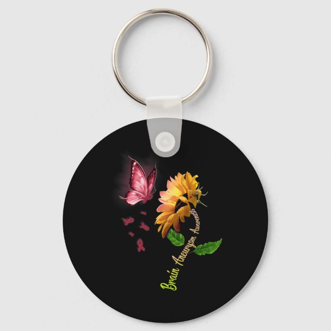 Chaveiro Butterfly Sunflower Brain Aneurysm Awareness 1  (Frente)