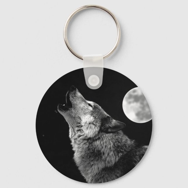 Chaveiro BW Wolf Howling na Lua (Frente)