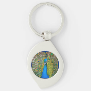 Chaveiro Cabeça Azul de Peacock com Penas Coloridas das Ca