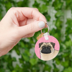 Chaveiro Cabeça de Cachorro Pug Cor de Cervo em Close-Up so