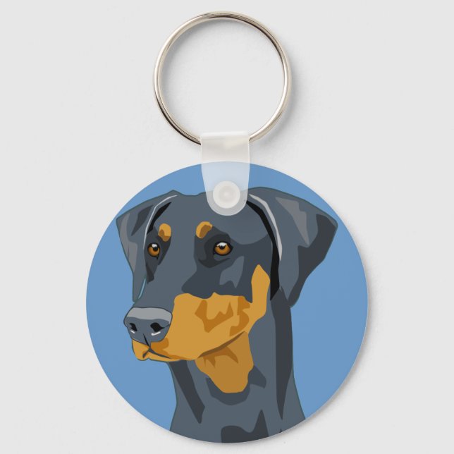 Chaveiro Cabeça De Doberman, Azul, Não Cortada (Frente)