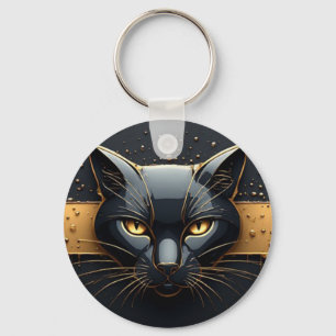 Chaveiro Cabeça de Gato Preto com Design de Gotejamento Dou