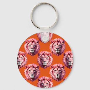 Chaveiro Cabeça de Leão Rosa Animal Desenho Padrão Laranja