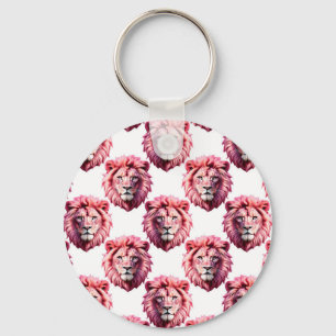 Chaveiro Cabeça de Leão Rosa Padrão de Animal Design Branco